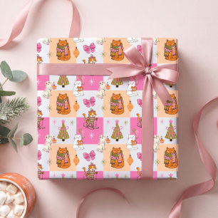 Niedliche bunte retro-Feiertags-Weihnachtskatzen Geschenkpapier
