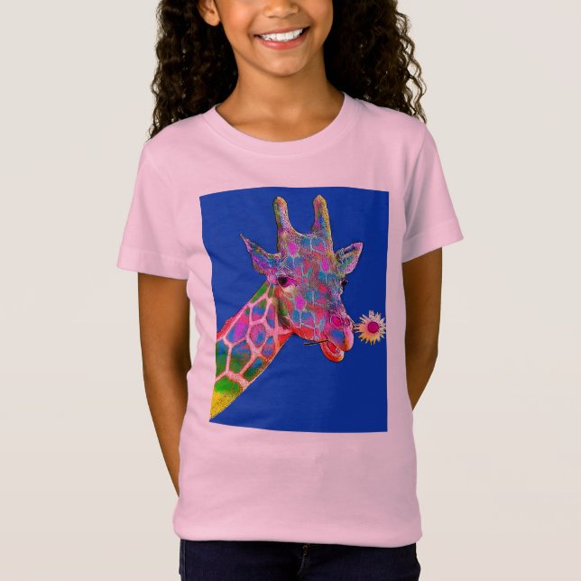 Niedliche bunte Sonnenblume-Giraffe T-Shirt (Vorderseite)