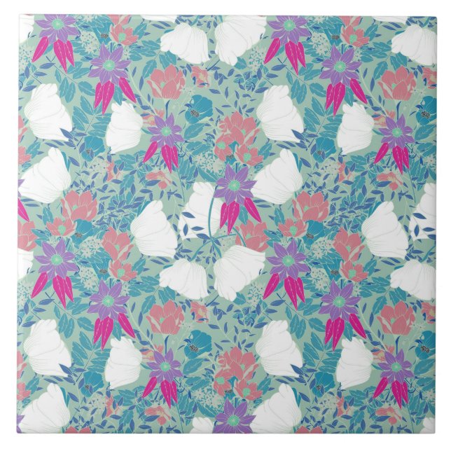Niedliche, bunte Vintage Blumenmuster Fliese (Vorderseite)