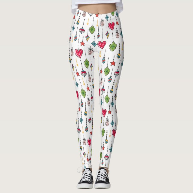 Niedliche bunte Weihnachtsschmuckmuster Leggings (Vorderseite)