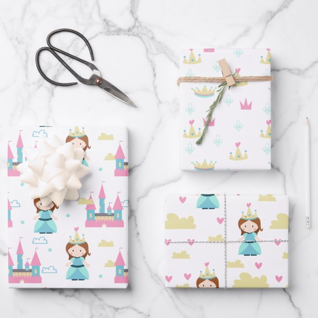 Niedliche Burg Burg Kronleuchter Girl Geschenkpapier Set (Vorderseite)