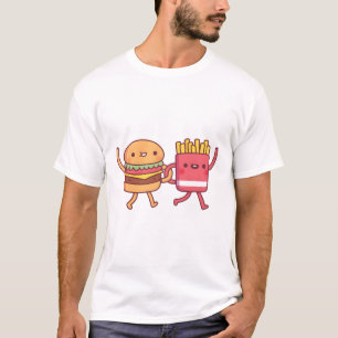 Niedliche Burger und Friesen, die die Waffensäcke T-Shirt