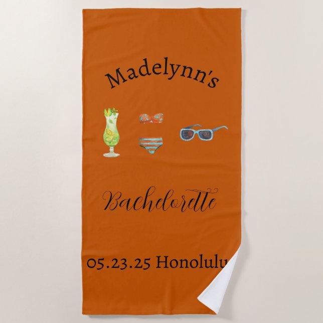 Niedliche Burnt Orange Wedding Party Gefallen Bade Strandtuch (Vorderseite)