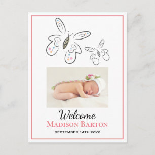 Niedliche Butterflies Baby Girl Foto Ankündigung Postkarte
