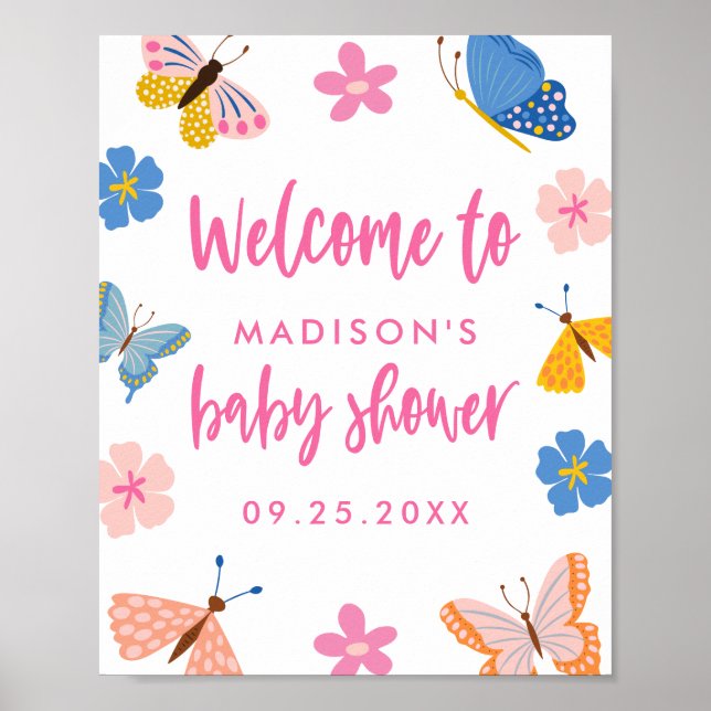 Niedliche Butterflies Babydusche Empfang Poster (Vorne)