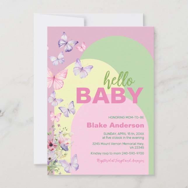 Niedliche Butterfly-Babydusche Einladung (Vorderseite)
