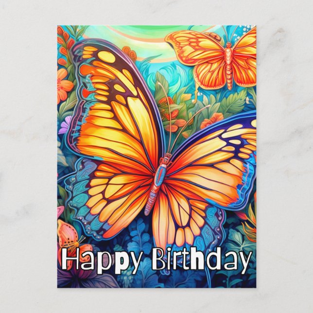 Niedliche Butterfly & Blume Illustration Collage Postkarte (Vorderseite)