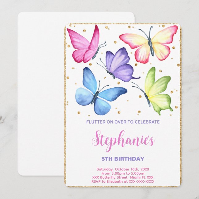 Niedliche Butterfly zum Geburtstag Einladung (Vorne/Hinten)