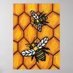 Niedliche Buzzing Bienen auf Honigwabenrüben Poster