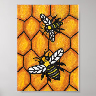 Niedliche Buzzing Bienen auf Honigwabenrüben Poster