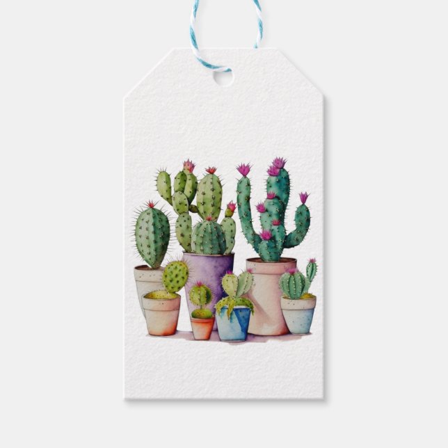 Niedliche Cacti cactus succulents in Töpfen Geschenkanhänger (Vorderseite)