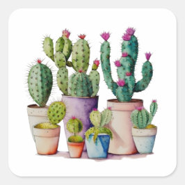 Niedliche Cacti cactus succulents in Töpfen Quadratischer Aufkleber
