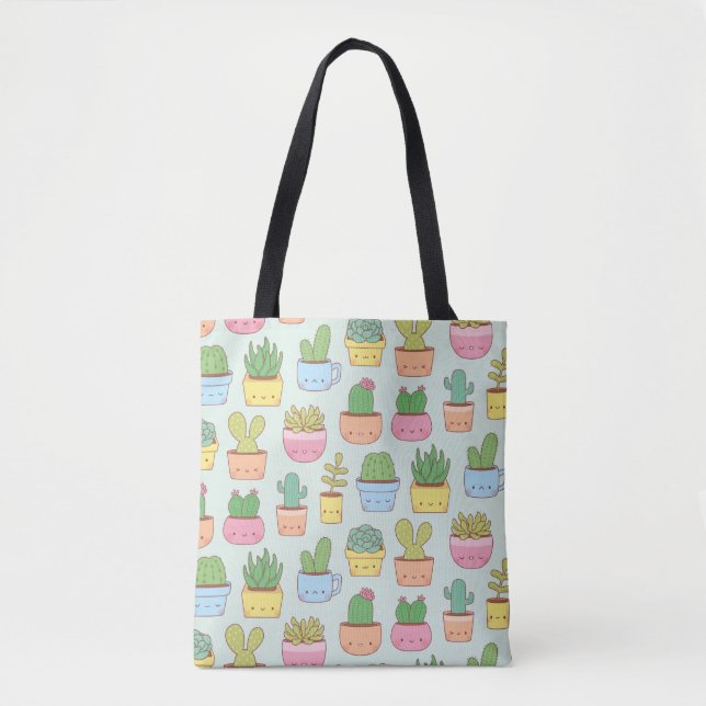 Niedliche Cacti Succulents Pflanze Doodles Muster Tasche (Vorderseite)