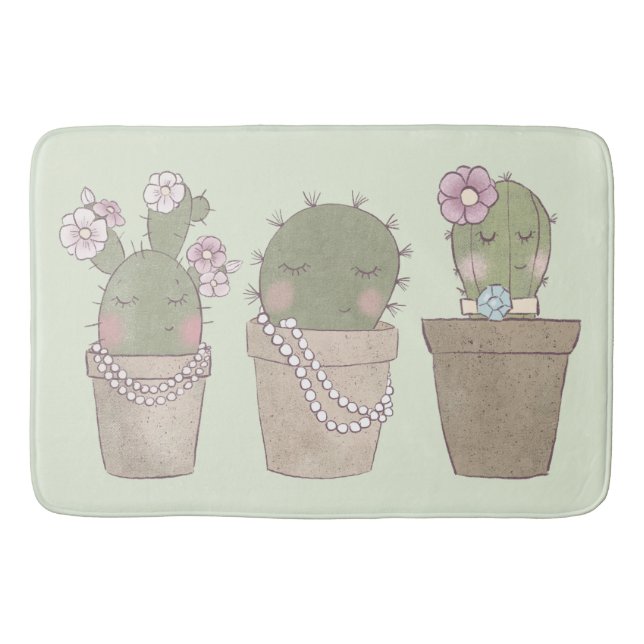 Niedliche Cactus Girls mit Schmuck Badematte (Vorderseite)