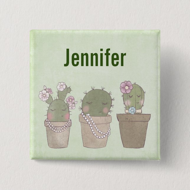 Niedliche Cactus Girls mit Schmuck Button (Vorderseite)
