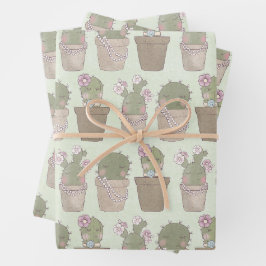 Niedliche Cactus Girls mit Schmuck Geschenkpapier Set