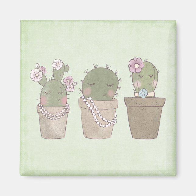 Niedliche Cactus Girls mit Schmuck Magnet (Vorne)