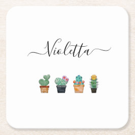 Niedliche Cactus Greenery Blume Rechteckiger Pappuntersetzer