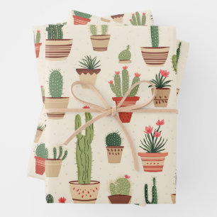 Niedliche Cactus Pflanze Pots Gemustert gefleckte Geschenkpapier Set