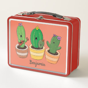 Niedliche Cactus trio singende Cartoon Illustratio Metall Brotdose