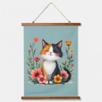 Niedliche Calico-Katze mit floraler Cotattacore-Äs