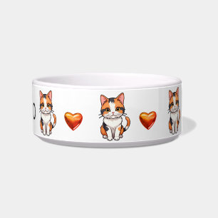 Niedliche Calico Katzen und Herz personalisieren B Napf