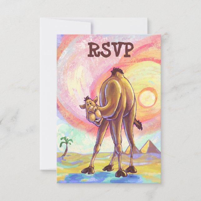 Niedliche Camel Party Center RSVP Cards (Vorderseite)