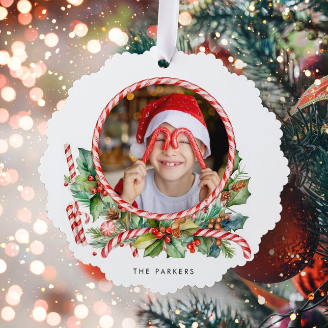 Niedliche Candy Cane & Christmas Foto Ornament Karte (Von Creator hochgeladen)