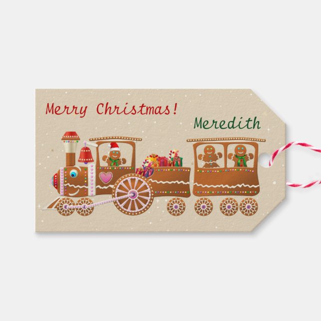Niedliche Candy-Sprinkled Lebkuchen Weihnachtszug Geschenkanhänger (Vorderseite (Horizontal))