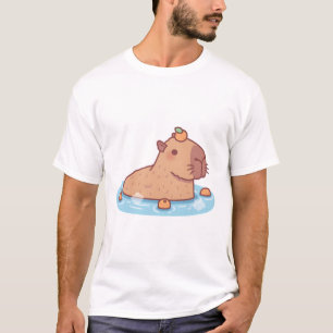 Niedliche Capybara mit Orange auf Kopfkälte in hei T-Shirt