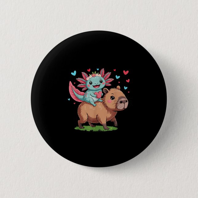 Niedliche Capybara und Axolotl-Liebe für Kinder Button (Vorderseite)