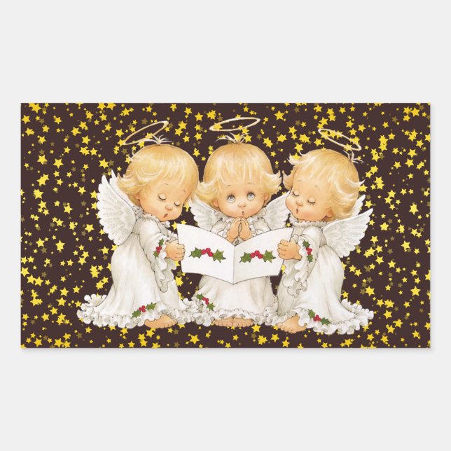 Niedliche Caroling Angels Rechteckige Aufkleber (Vorderseite)