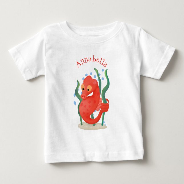 Niedliche Cartoon-Abbildung des Pygmäen-Seepferds Baby T-shirt (Vorderseite)