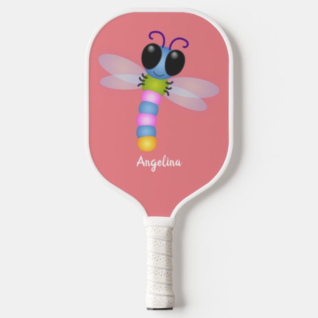 Niedliche Cartoon-Abbildung in Blau und Rosa Pickleball Schläger (Vorderseite)