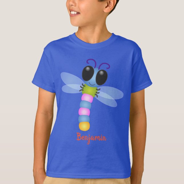 Niedliche Cartoon-Abbildung in Blau und Rosa T-Shirt (Vorderseite)