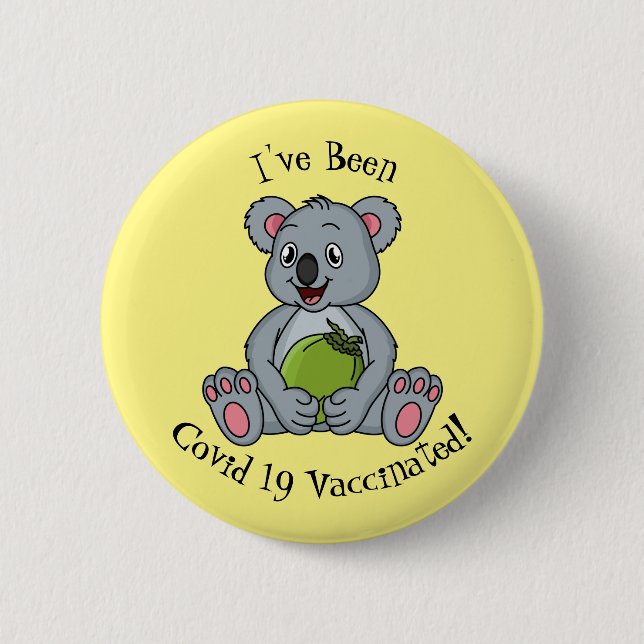 Niedliche Cartoon-Abbildung Koala und Kokosnuss Button (Vorderseite)