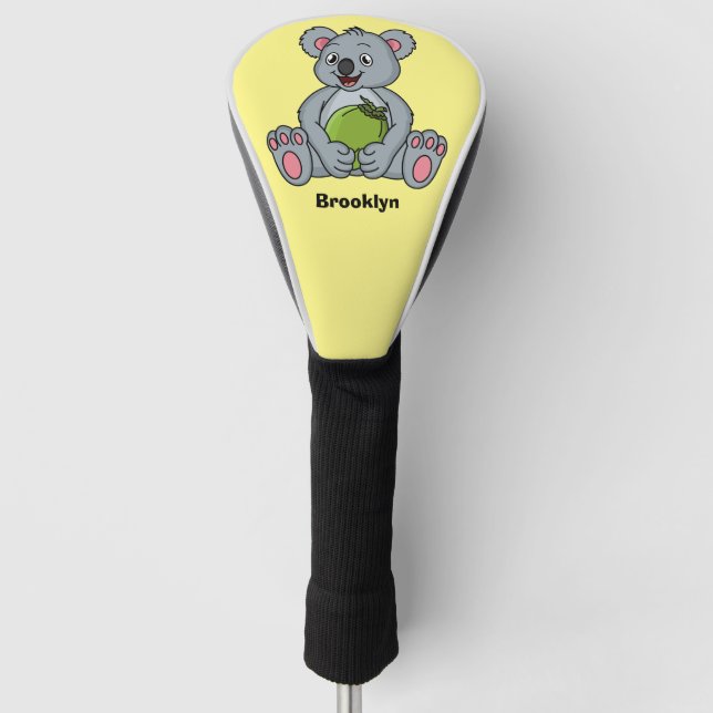 Niedliche Cartoon-Abbildung Koala und Kokosnuss Golf Headcover (Vorderseite)