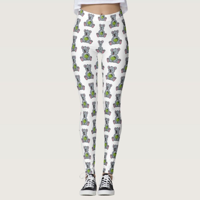 Niedliche Cartoon-Abbildung Koala und Kokosnuss Leggings (Vorderseite)