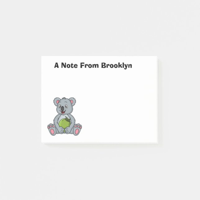 Niedliche Cartoon-Abbildung Koala und Kokosnuss Post-it Klebezettel (Vorderseite)