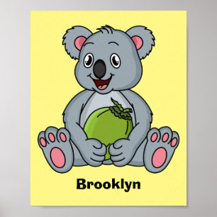 Niedliche Cartoon-Abbildung Koala und Kokosnuss Poster