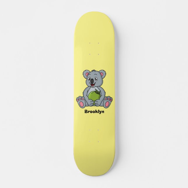 Niedliche Cartoon-Abbildung Koala und Kokosnuss Skateboard (Vorne)