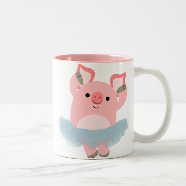 Niedliche Cartoon-Ballerina-Schwein-Tasse Zweifarbige Tasse (Rechts)