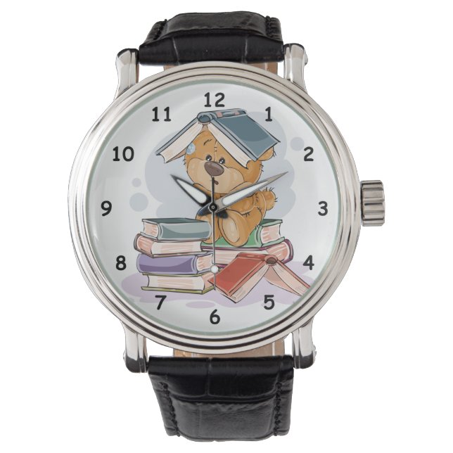 Niedliche Cartoon Bärenlesekbücher Armbanduhr (Vorderseite)