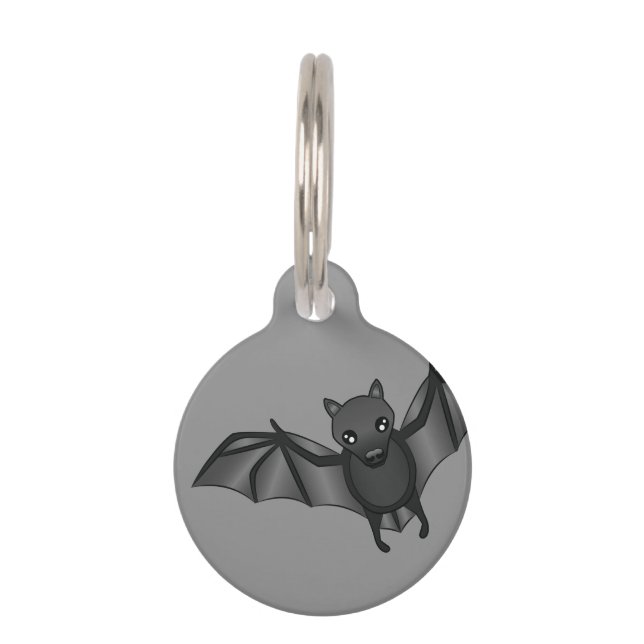 Niedliche Cartoon-Bat-Illustration & Tierinformati Haustiermarke (Vorderseite)