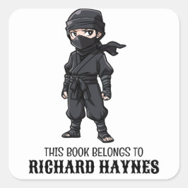 Niedliche Cartoon Boys BLack Ninja Book Label Quadratischer Aufkleber