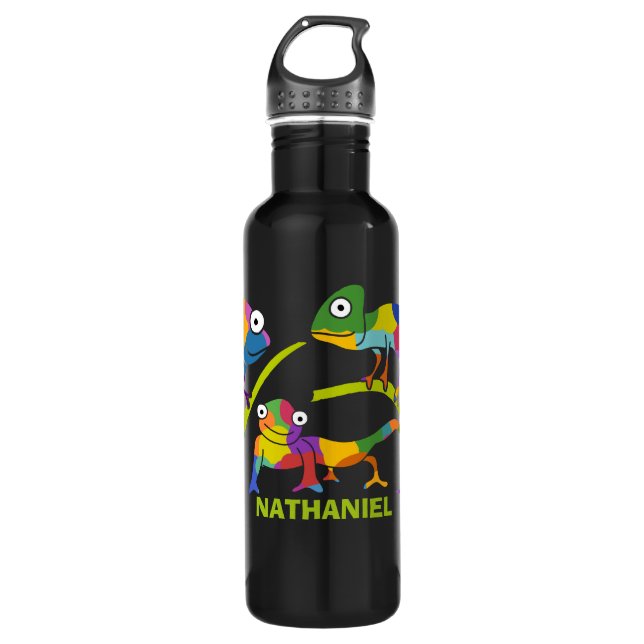 Niedliche Cartoon Chamäleons Personalisiert Edelstahlflasche (Vorderseite)