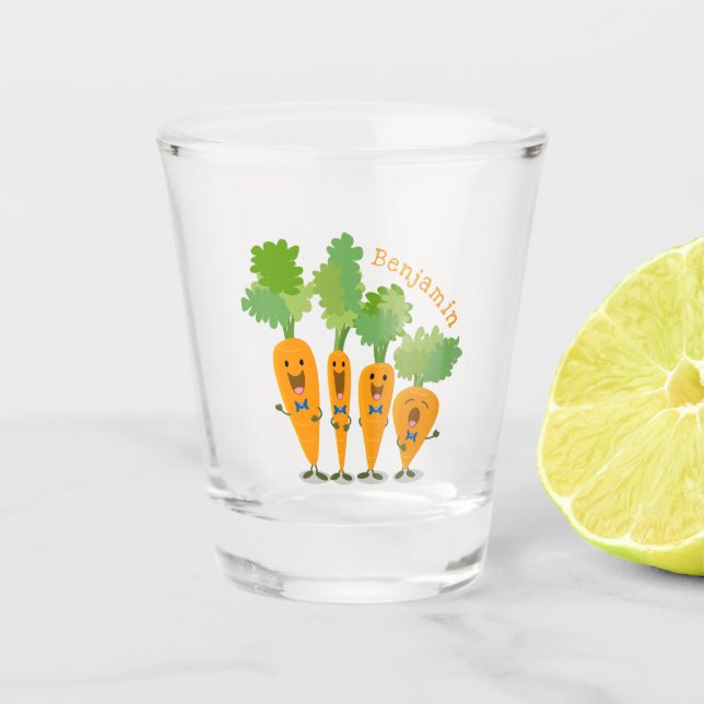 Niedliche Cartoon-Darstellung des Carrot-Quartetts Schnapsglas (Vorderseite)
