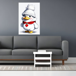 Niedliche Cartoon-Ente in einem Hut und Scarf Ar Poster