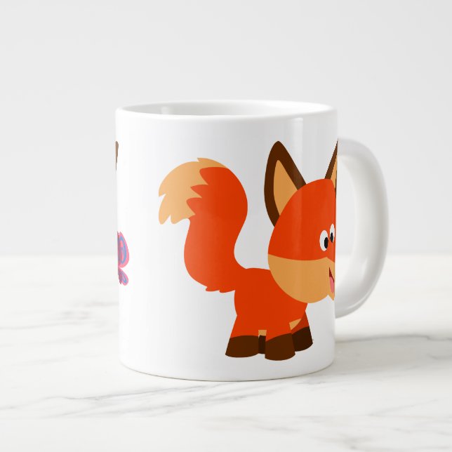 Niedliche Cartoon Fox and Butterfly Jumbo Tasse (Vorderseite Rechts)