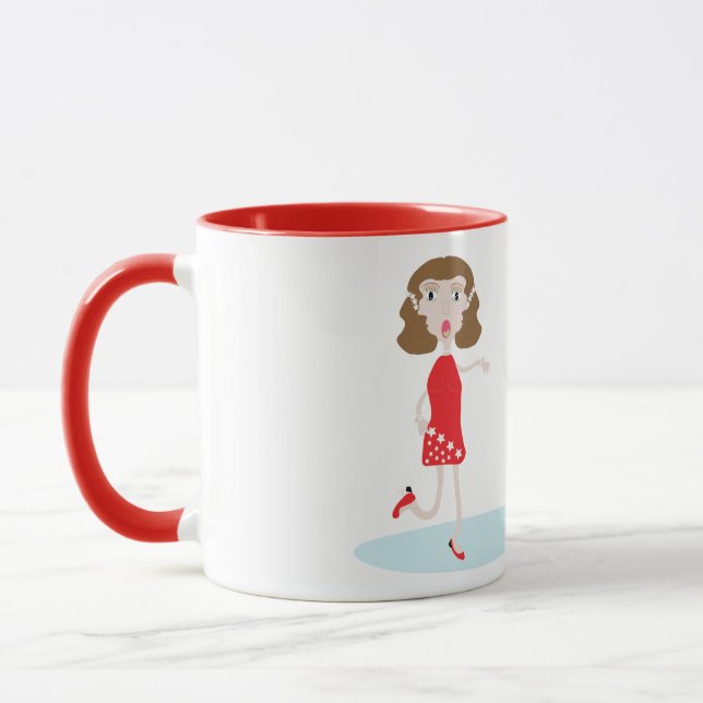 niedliche Cartoon-Frau und KatzenTasse Tasse (Links)